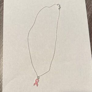 Silver Necklace with Pink Ribbon Pendant